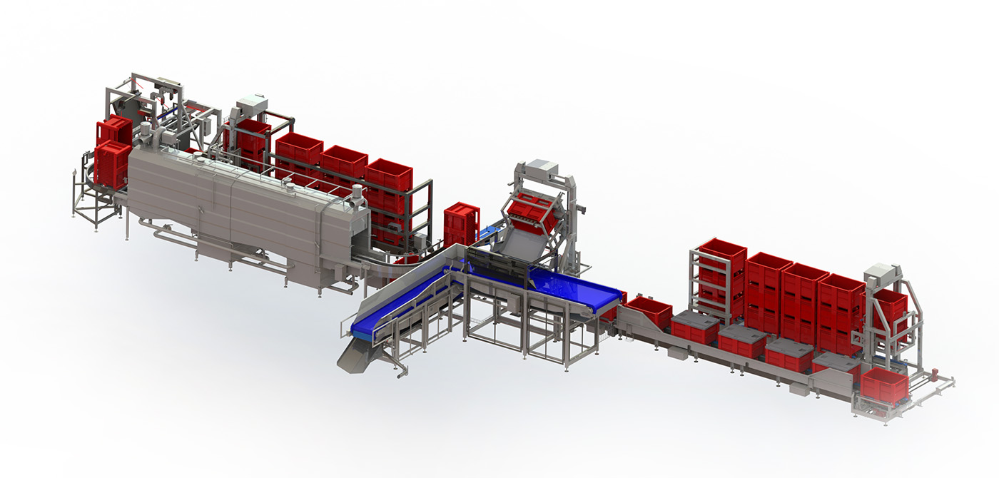 Automatic emptying line for pallet boxes