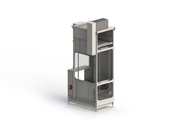 Continuous tray elevator-descender